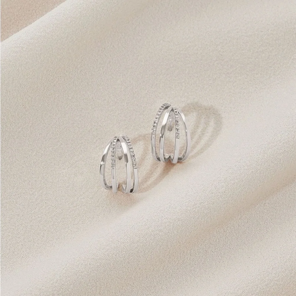 Olive & Piper Benji Silver Huggie Hoop Earrings Rhinestone